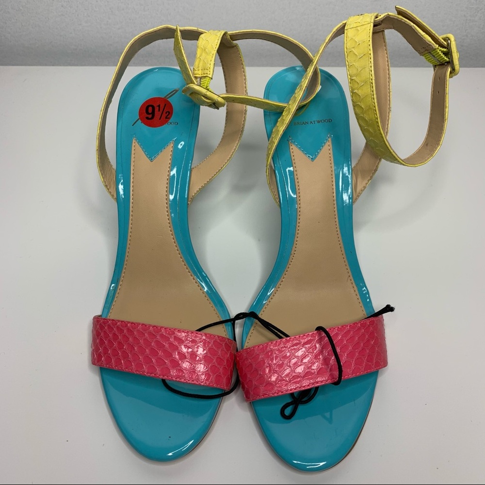 NWT NWT Brian Atwood Pastel Pink, Light Blue & Yellow Wedge Sandals - Picture 5 of 12